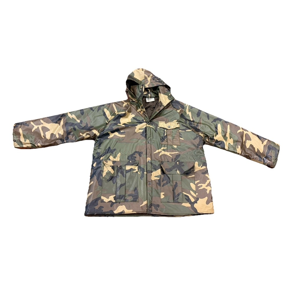 Vintage Duck Bay Camouflage Hooded Jacket Size Large PVC Shell